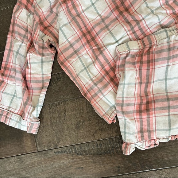 LOFT Sleep Pajamas Set Shorts Top Spring M Orange Pink Women’s Plaid Striped - Picture 7 of 7